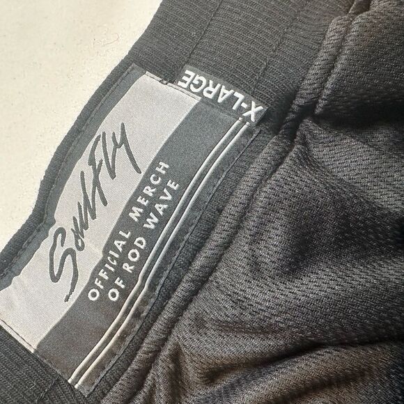 NWT Rod Wave Soulfly Black Basketball Shorts Earth Fire Patch Drawstring Size XL - Picture 8 of 8